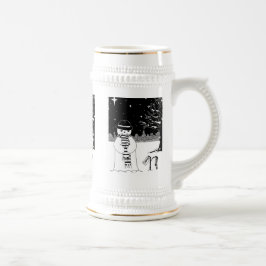 Schneemann in Schwarzweiß, Weihnachtsbekleidet Bierglas
