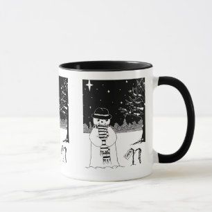 Schneemann in Schwarzweiß, Weihnachtsbekleidet Tasse