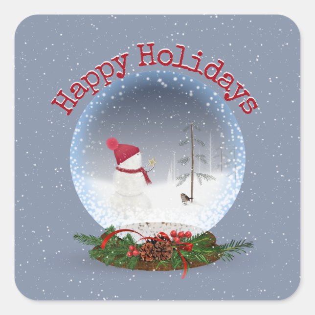 Schneemann in Weihnachten Schneeglobe Quadratischer Aufkleber (Vorderseite)