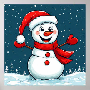 Schneemann in Weihnachtsmannmütze mit Scarf Poster