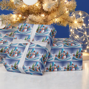 Schneemann in Winterlandschaft - Geschenkpapier
