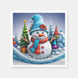 Schneemann in Winterlandschaft - Serviette