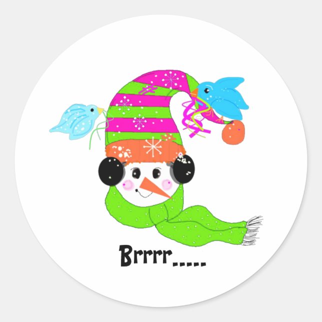 Schneemann Klassischer Rund Sticker (Vorderseite)