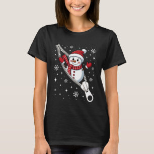 Schneemann kommt aus einem Reißverschluss Lustige  T-Shirt