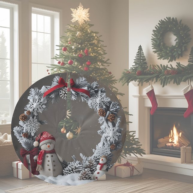 Schneemann-Kranz Polyester Weihnachtsbaumdecke (Von Creator hochgeladen)