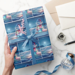 Schneemann krummelte in leuchtenden Weihnachtslich Geschenkpapier