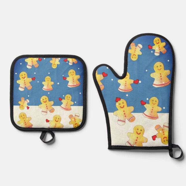 Schneemann Lebkuchen  Ofenhandschuh & Topflappen-Set (Vorderseite)