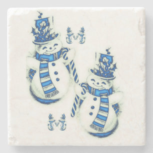 Schneemann Marmor Stein Untersetzer Weihnachten