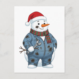 Schneemann-Mechaniker-Weihnachten 2026 Feiertag Bl Postkarte