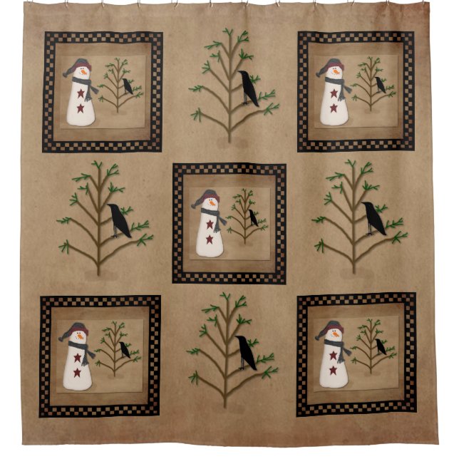 Schneemann mit Baumduschvorhang Duschvorhang (Vorderseite)