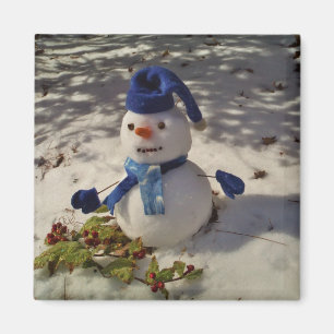 Schneemann mit blauem Hut, Handschuhen und Scarf Magnet