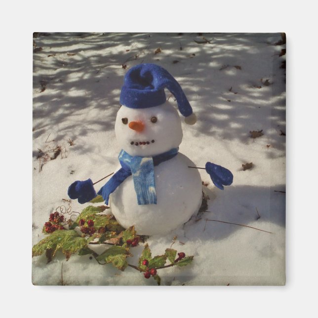 Schneemann mit blauem Hut, Handschuhen und Scarf Magnet (Vorne)
