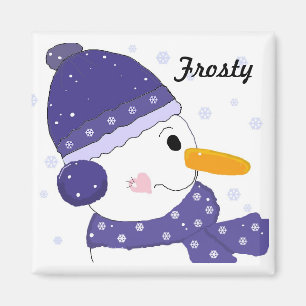 Schneemann mit blauem Hut und Schal Magnet
