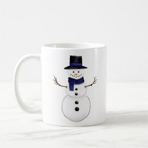 Schneemann mit blauem Schal und passender Mütze Kaffeetasse