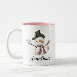 Schneemann mit blauem Vogel anpassbare Weihnachten Zweifarbige Tasse