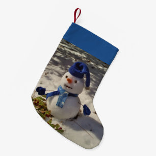Schneemann mit Blauhut, Handschuhen und Scarf Kleiner Weihnachtsstrumpf