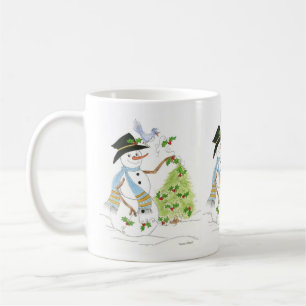 Schneemann mit einem Blaumeise Kaffeetasse