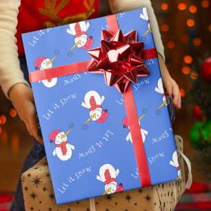 Schneemann mit einer Schneeflocke Lass es schneien Geschenkpapier