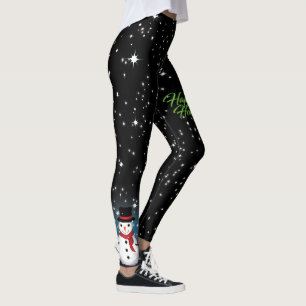Schneemann mit 'Frohe Feiertage'-Text in Grün auf  Leggings
