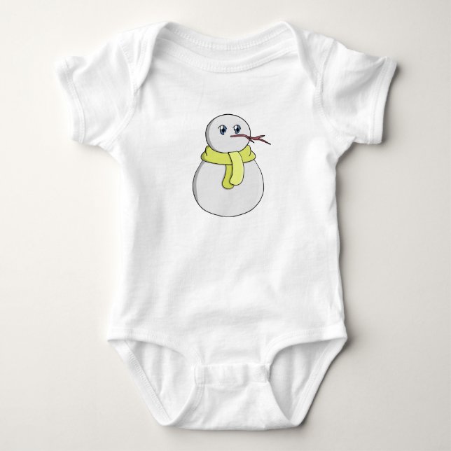 Schneemann mit gelbem Schal Baby Strampler (Vorderseite)