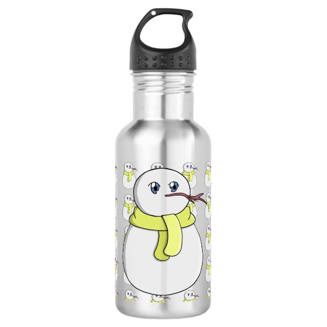 Schneemann mit gelbem Schal Edelstahlflasche (Vorderseite)