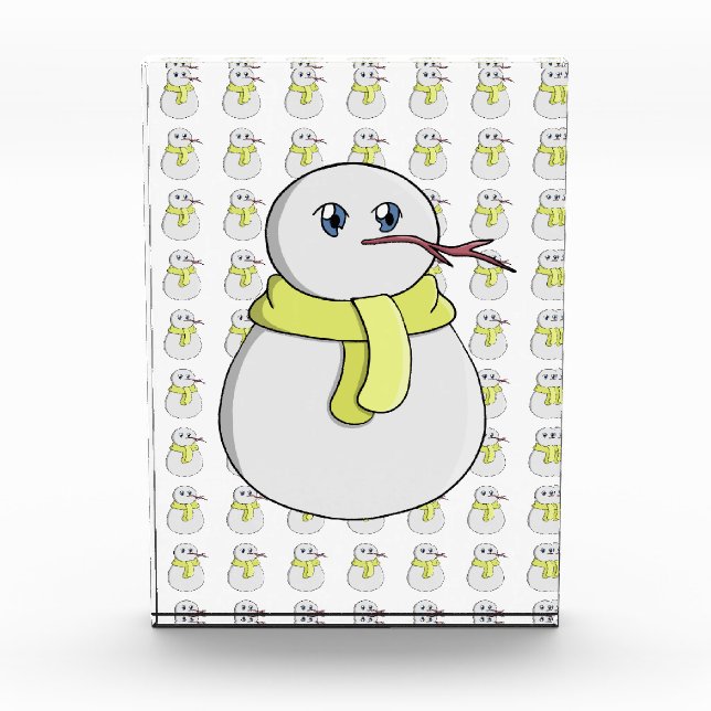 Schneemann mit gelbem Schal Fotoblock (Vorderseite)