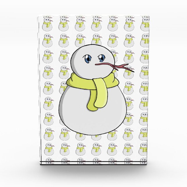 Schneemann mit gelbem Schal Fotoblock (Vorderseite)