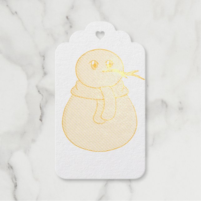 Schneemann mit gelbem Schal Geschenkanhänger (Vorderseite)