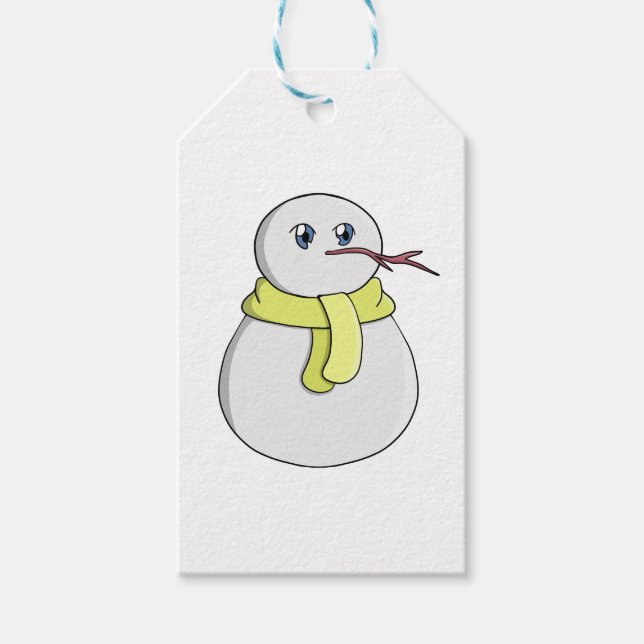 Schneemann mit gelbem Schal Geschenkanhänger (Vorderseite)