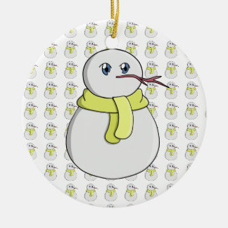Schneemann mit gelbem Schal Keramik Ornament