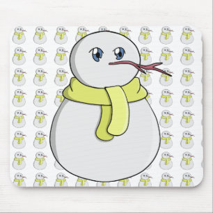 Schneemann mit gelbem Schal Mousepad