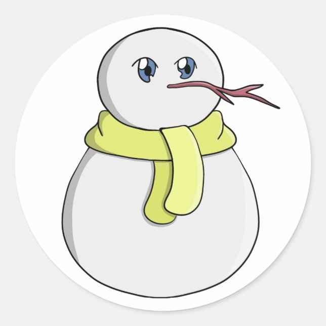 Schneemann mit gelbem Schal Runder Aufkleber (Vorderseite)