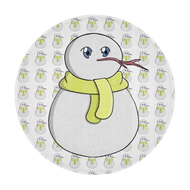 Schneemann mit gelbem Schal Schneidebrett (Vorderseite)