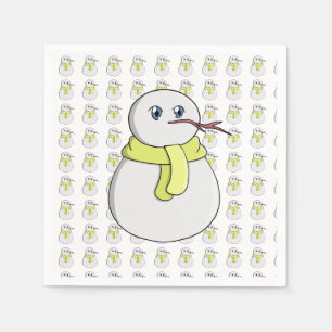 Schneemann mit gelbem Schal Serviette