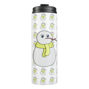 Schneemann mit gelbem Schal Thermosbecher