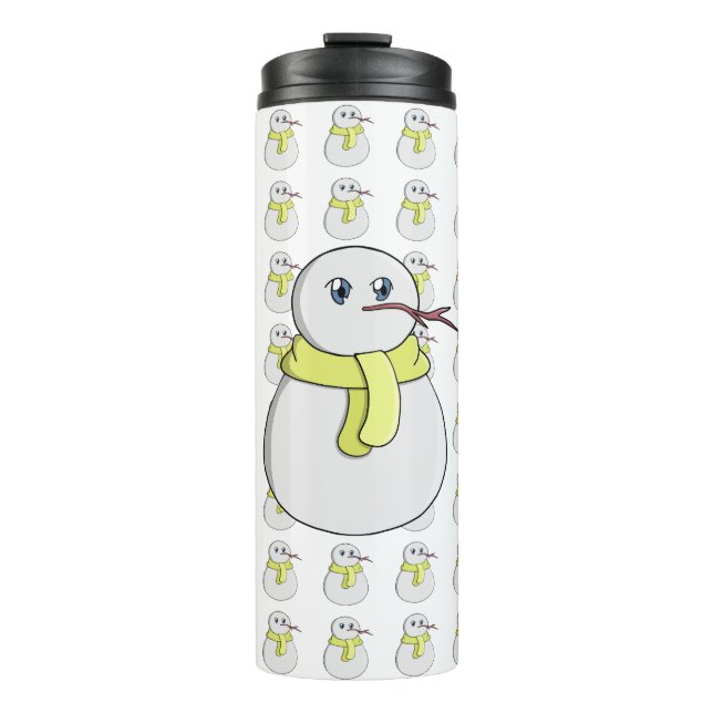 Schneemann mit gelbem Schal Thermosbecher (Vorderseite)