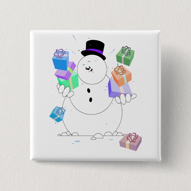 Schneemann mit Geschenken Button (Vorderseite)