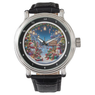 Schneemann mit Geschenken Winterdorf Armbanduhr