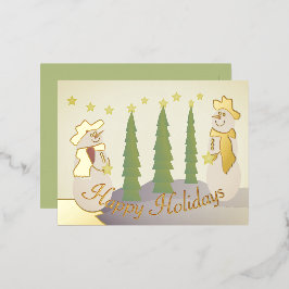 Schneemann mit Goldakzenten Folien Feiertagspostkarte