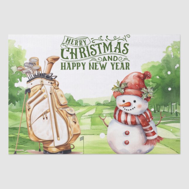 Schneemann mit Golfer-Thema Weihnachtsgeschenk Seidenpapier (Vorderseite)