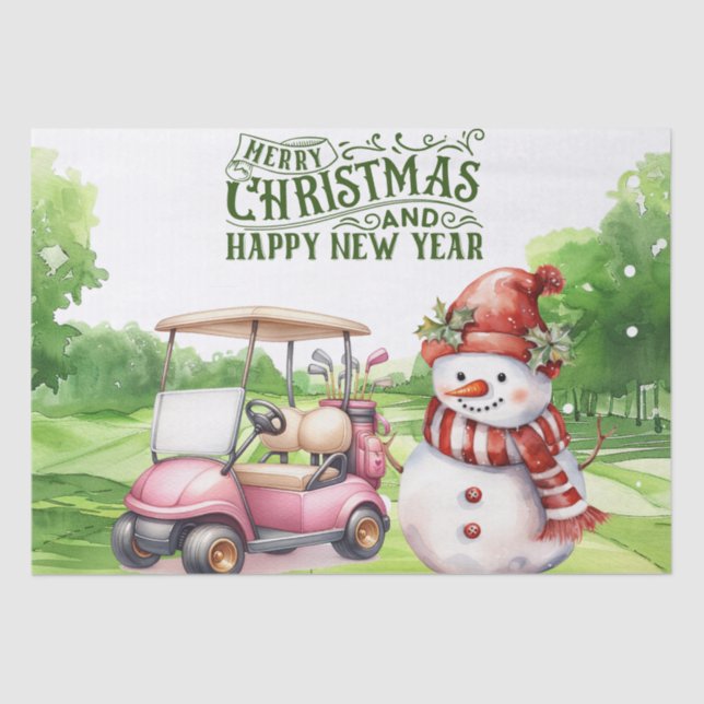 Schneemann mit golfthematischem Weihnachtsgeschenk Seidenpapier (Vorderseite)