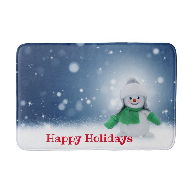 Schneemann mit grünem Schal Badematte (Vorderseite)