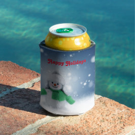 Schneemann mit grünem Schal Dosenkühler