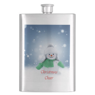 Schneemann mit grünem Schal Flachmann