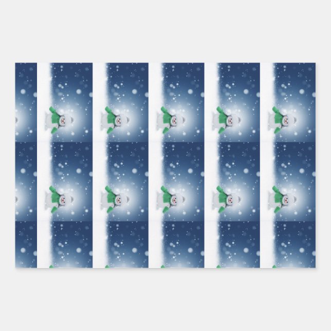 Schneemann mit grünem Schal Geschenkpapier Set (Vorderseite)