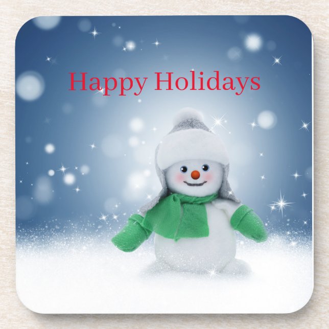 Schneemann mit grünem Schal Getränkeuntersetzer (Vorderseite)