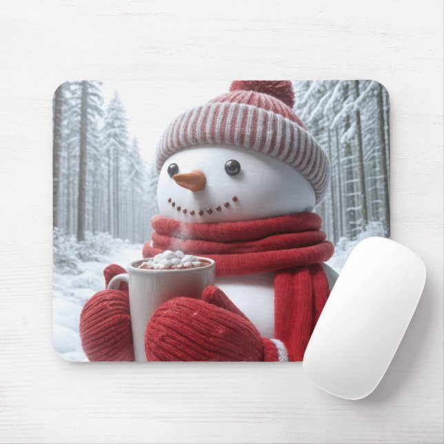 Schneemann mit heißer Schokolade Mousepad (Mit Mouse)