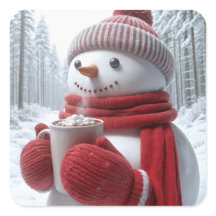 Schneemann mit heißer Schokolade