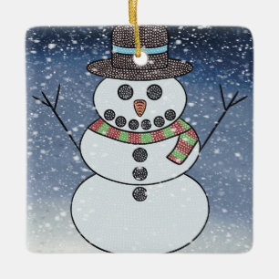 Schneemann mit Hintergrund - Keramik-Ornament Keramikornament