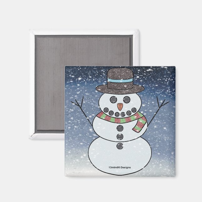 Schneemann mit Hintergrund - Magnet (Vorderseite/Rückseite)